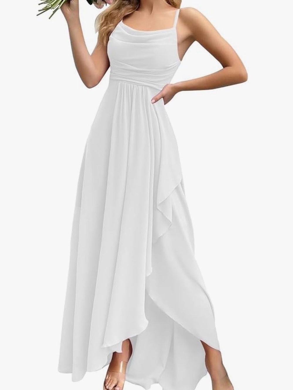 Monvelli Elegant White Chiffon Spaghetti Strap Maxi Dress Size 14